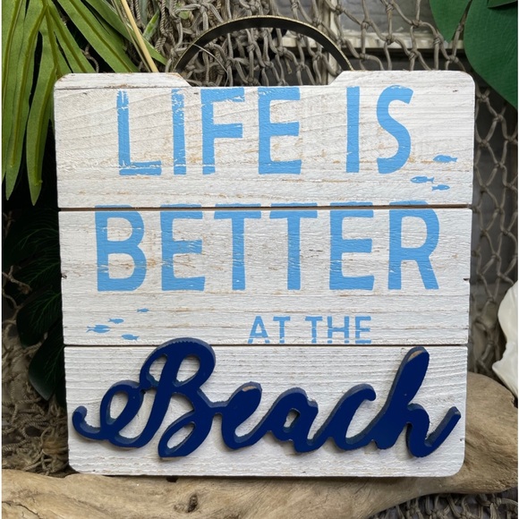 NWT- LIFE IS BETTER AT THE BEACH - Wood & Metal 3D Shadowbox Slat Sign Nautical - Picture 11 of 17